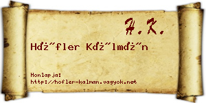 Höfler Kálmán névjegykártya