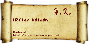 Höfler Kálmán névjegykártya